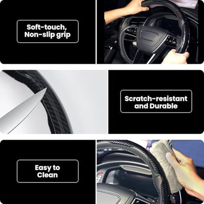 Carbon Fiber Steering Wheel Cover 3PCS Set (Brown)