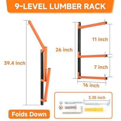 6 Pack Lumber Rack Wall Mount (B– 6 Pack, 9 Level)