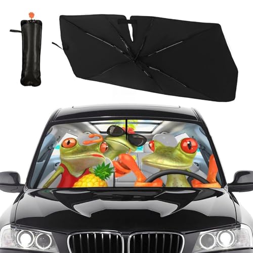 Funny Frog Car Windshield Sunshade Umbrella Funny Car Sun Shade Foldable Window Shades Cover 57 x 30 in (Frog-funny)