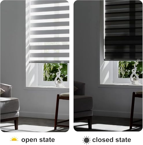Cordless Zebra Blinds for Windows (35"w X 72"h / Grey)