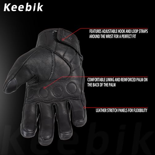 Goatskin Leather Motorcycle Motorbike Powersports Racing Gloves Reflective Skull Touchscreen for Men and Women Model (Red / Small)