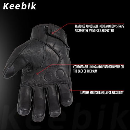 Goatskin Leather Motorcycle Motorbike Powersports Racing Gloves Reflective Skull Touchscreen for Men and Women Model (Red / XX-Large)