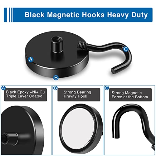 Magnetic Hooks for Cruise Cabins 130LBS Heavy Duty Magnet Hook 4 P (Black / 1.26in)