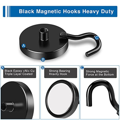 Magnetic Hooks for Cruise Cabins 130LBS Heavy Duty Magnet Hook 4 P (Black / 1.26in)