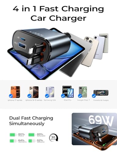 Retractable Car Charger (Grey / 50 Inch)