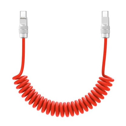 USB C to C 240W Braided Coiled Charging Cable (Red / Type C-Type C)