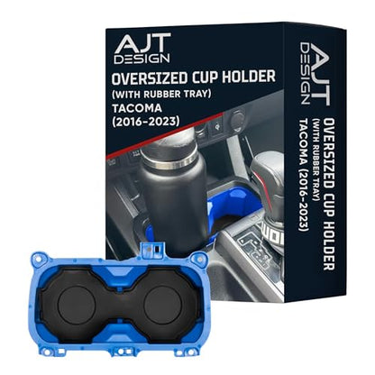 Oversize Cup Holder with Tray Compatible with Toyota Tacoma 2016 (Voodoo Blue / With Rubber Tray)