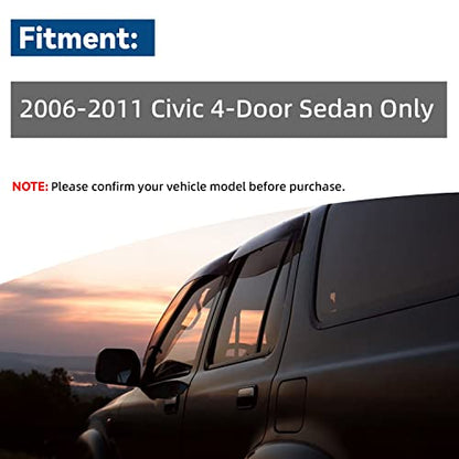 4pcs JDM Window Visors Rain Guards for 2006 (for 2006-2011 Honda Civic 4-Door)