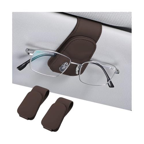 2PCS Sunglasses Holders for Car Sun Visor (2 Pack / Brown/Leather)