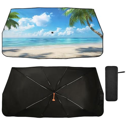 Car Front Windshield Sunshade (Beach, Palm Trees)