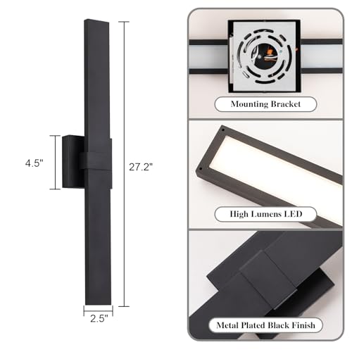 Modern Outdoor Wall Light Fixtures 27.2" Black Outdoor Porch Lights Exterior LED Wall Sconces (Black / 27.2 inch-1 Pack)