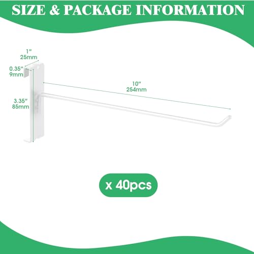 40Pcs 10" Gridwall Display Hooks Assortment Set (10"/25 CM / White)