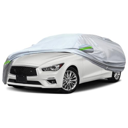 6 Layers Premium Sedan Car Cover Waterproof All Weather Weatherproof UV Sun Protection Snow Dust Storm Resistant Outdoor Exterior Custom Form (Silver Car Cover / K3 - Sedan -（Fits size 188"-198"）)