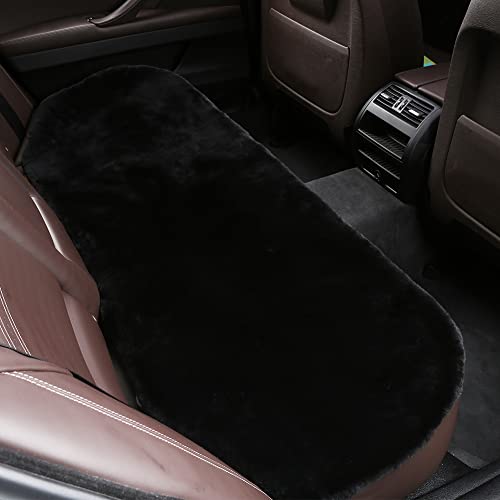 Genuine Sheepskin Car Seat Cushion Seat Covers for Cars Truck SUV Comfort Seat Protector Pad for Car Driver Seat Car Accessories for Decor (Black / 2 Front Seat Cushions & Bench Seat Cushion-3 Pcs)