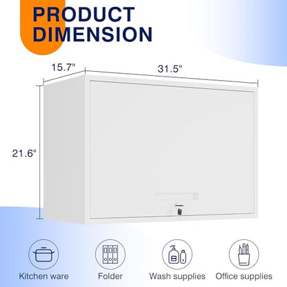Metal Wall Cabinet with Doors and Shelves (16"D x 32"W x 22"H / White)