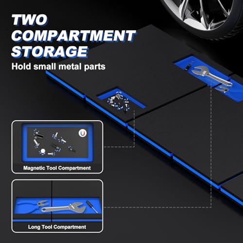 Thick Mechanic Mat Foldable EVA Kneeling Pad with Magnetic Tool Slot (Black & Blue / 15.8"W)