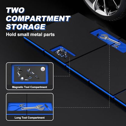 Thick Mechanic Mat Foldable EVA Kneeling Pad with Magnetic Tool Slot (Black & Blue / 15.8"W)