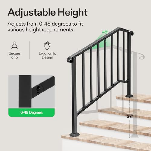 4 Step Railing 54"x36" Wrought Iron with Curved & Balusters Black (Black / 4 Steps)