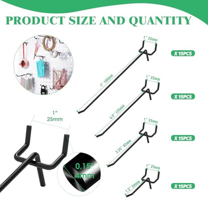 60Pcs 2" 4" 6" 8" Pegboard Hooks Assortment Set (2/4/6/8 Inches / Black)