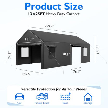 13x25 FT Heavy Duty Carport (13x25 FT(Black))