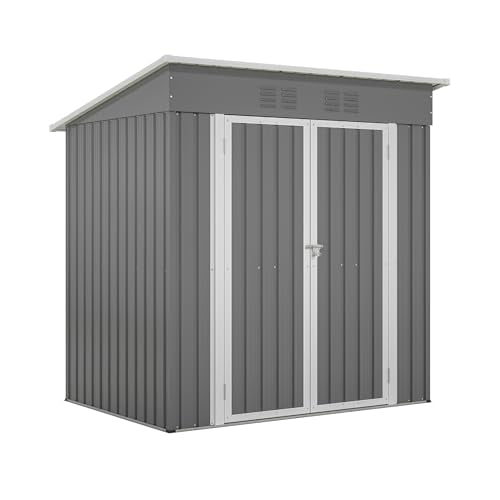6x4 FT Outdoor Metal Storage Shed with Lockable Door & Floor Frame (Gray / 6x4 Ft)