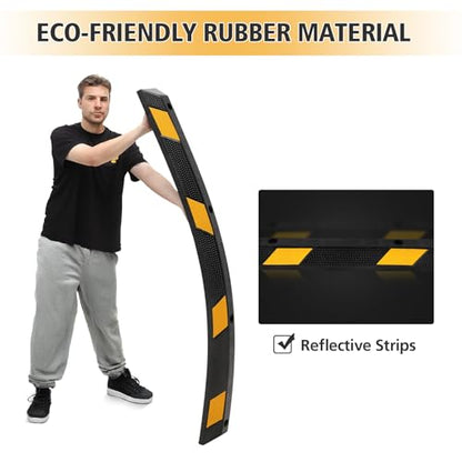 Heavy Duty Rubber Parking Curb1 with 8 Reflective Strips