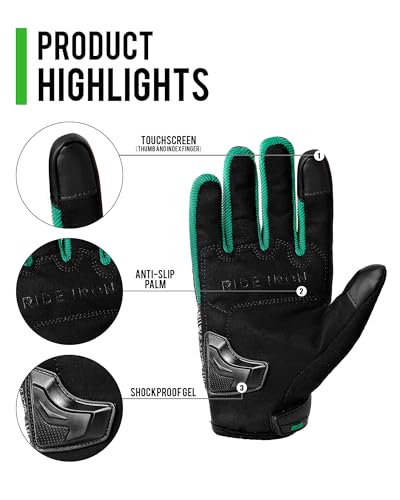 Motorcycle Gloves Motorbike Glove for Men Women Full Finger Knuckle Protection Touch Screen Cycling ATV Hiking Riding (XX-Large / mountain-Green)