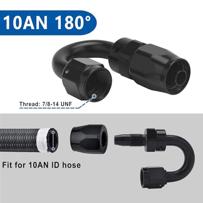 Swivel 10AN Fitting 180 Degree For CPE Braided Hose End Black 2Pcs (10AN 180° 2Pcs)