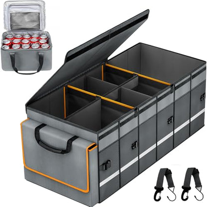 Car Trunk Organizer and Storage with Removable Leakproof Cooler Bag (Grey / Large)