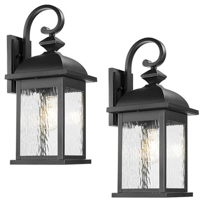 21" Large Exterior Wall Light Fixtures (Matte Black, Water Ripple Glass / 21", 2 Pack)