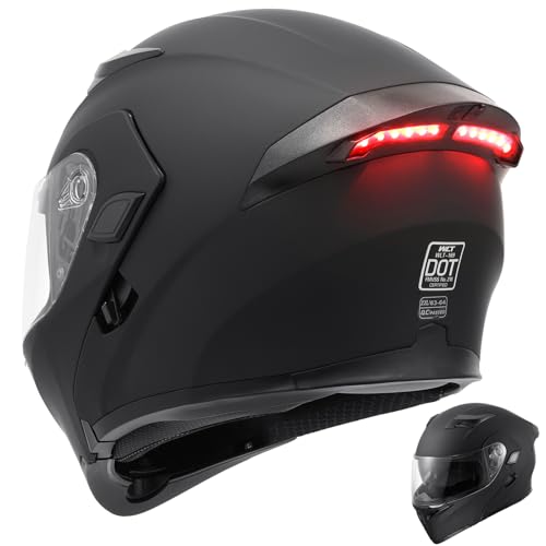 DOT Motorcycle Full Face Helmet (Matte Black-Led / XX-Large)