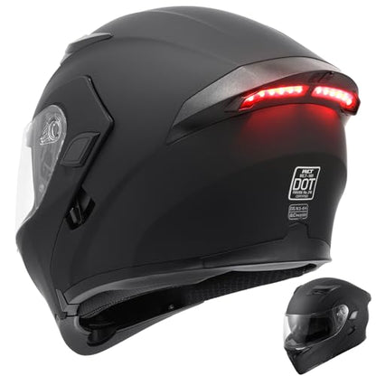 DOT Motorcycle Full Face Helmet (Matte Black-Led / X-Large)
