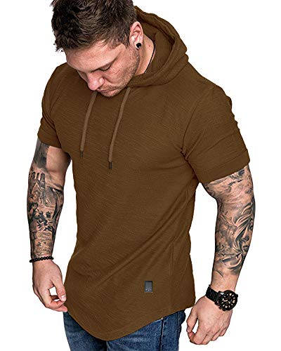 Mens Fashion Hoodies Sport Pullover Solid Color Shirt Workout Lightweight Tops Brown X (X-Large / Brown1)