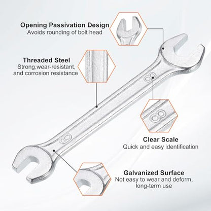 5pcs Double Open End Wrench 6mm x 8mm Metric 15 Degree Offset Angle Small Flat Head Wrench Galvanizing Open Ended Spanner for Automotive Repair Furniture Assembly (6mm x 8mm)