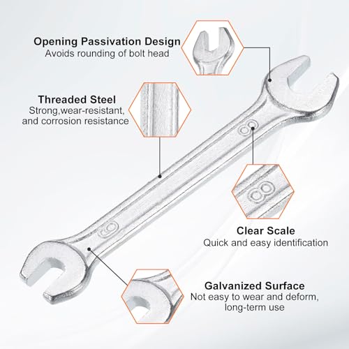 Double Open End Wrench 6mm x 8mm Metric 15 Degree Offset Angle Small Flat Head Wrench Galvanizing Open Ended Spanner for Automotive Repair Furniture Assembly (6mm x 8mm)