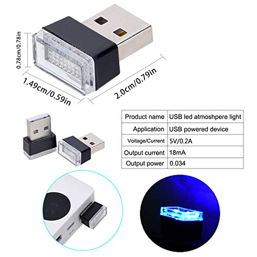2 Pcs Blue Universal Mini USB LED Car Interior Ambient (Blue)