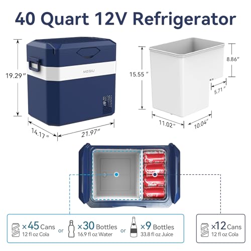 Car Fridge Portable 12V Refrigerator 40 Quart 12 Volt Freezer Compressor Cooler 12V (Blue(Matte))