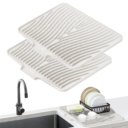 Silicone Dish Drying Mat for Kitchen Counter (Beige-2pcs / 16" x 12")
