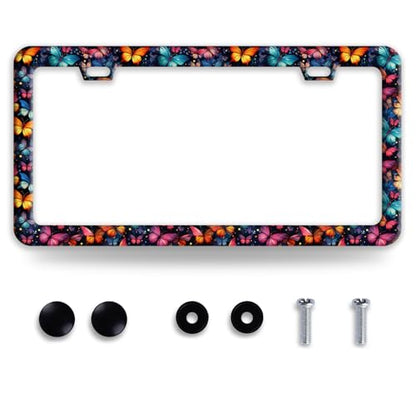Colorful Butterfly Stainless Steel License Plate Frame for US Cars Decor (Butterfly)