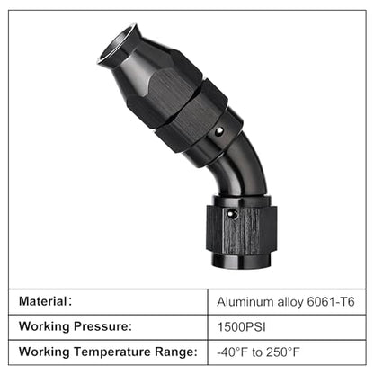 4AN 45 Degree PTFE One Piece Full Flow End Hose Fitting Aluminum Black (4AN / 45 Degree)