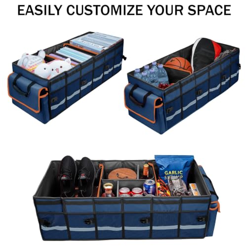 Car Trunk Organizer and Storage with Removable Leakproof Cooler Bag (Blue / Large)