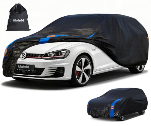 Car Cover Waterproof All Weather for Automobiles (Black-Blue / 1 Fit Hatchback-Length 164-178 inch)