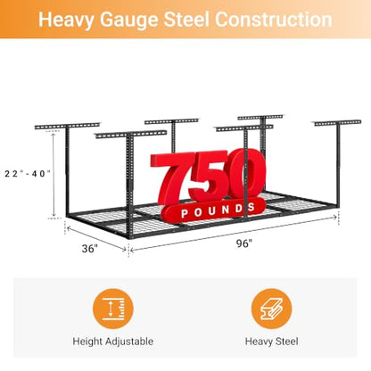3x8ft Overhead Ceiling Garage Storage Rack (Black / 3x8ft)