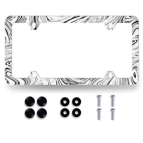Stainless Steel Abstract Marble Print License Plate Frame 12.3 x 6.3 Inch (Abstract Marble Wood Texture Pattern)