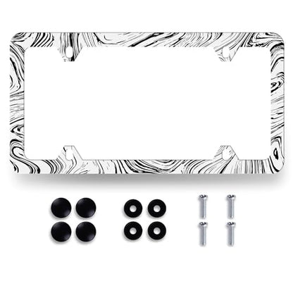 Stainless Steel Abstract Marble Print License Plate Frame 12.3 x 6.3 Inch (Abstract Marble Wood Texture Pattern)