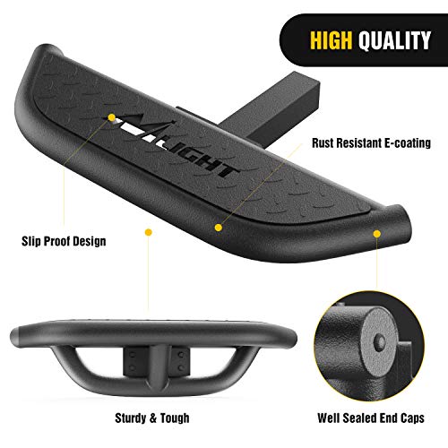 Hitch Step with 2" Hitch Receiver Rear Bumper Guard Protector Compatible with Car Truck Vehicles Upgraded Textured Black Hitch Step Bar with Hitch Lock & U (Heavy Duty Hitch Step)
