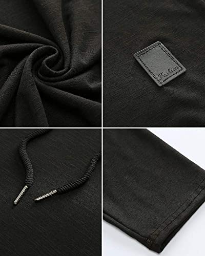 Mens Fashion Athletic Hoodies Sport Sweatshirt Solid Color Fleece Pullover Black M (Medium / Black)