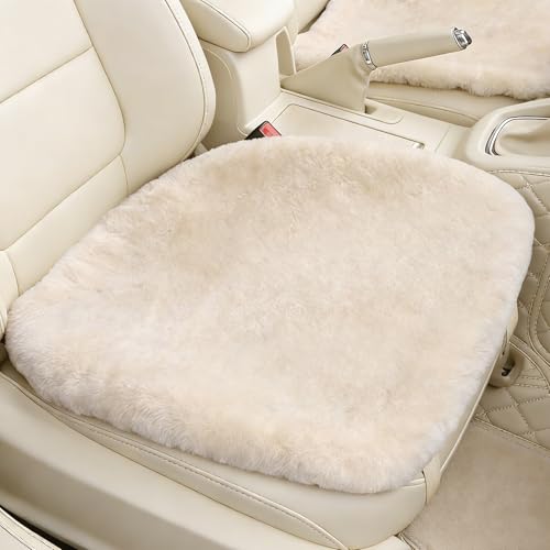 Genuine Sheepskin Car Seat Cover for Fuzzy Soft Fur Wool Cushion (Pearl)