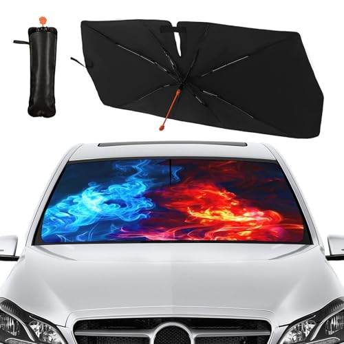 Red Fire Blue Ice Car Windshield Sun Shade Umbrella Sunshade (57X31 Inch / Color-FI1)