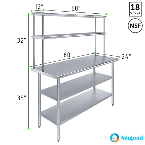 Stainless Steel Work Table with 2 Shelves (24" x 60" Table With 2 Shelves + 12" Overshelf)